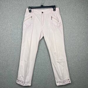 Yulabeldi Women's Pants Medium Pink Stretch Straight Ankle Embroidered 29x26.5‎